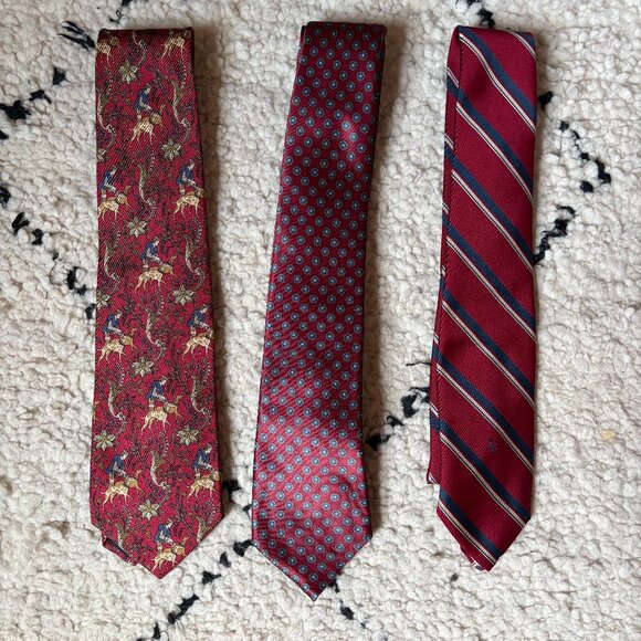 Vintage red silk patterned neckties lot of three (3) Dior Brooks Brothers Sulka - Picture 1 of 5